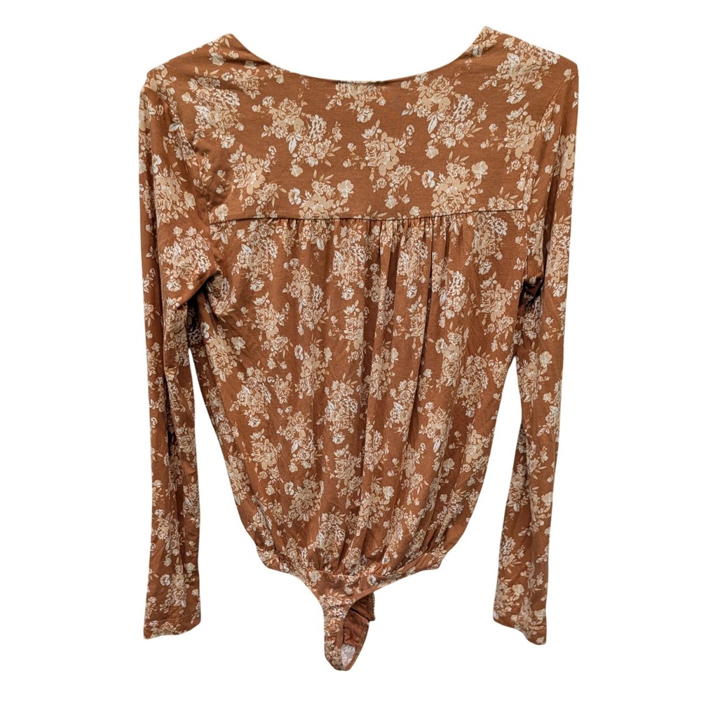 Free People Turnt Bodysuit Rust Orange Floral Long Sleeve Deep V-Neck- XS - Picture 3 of 7